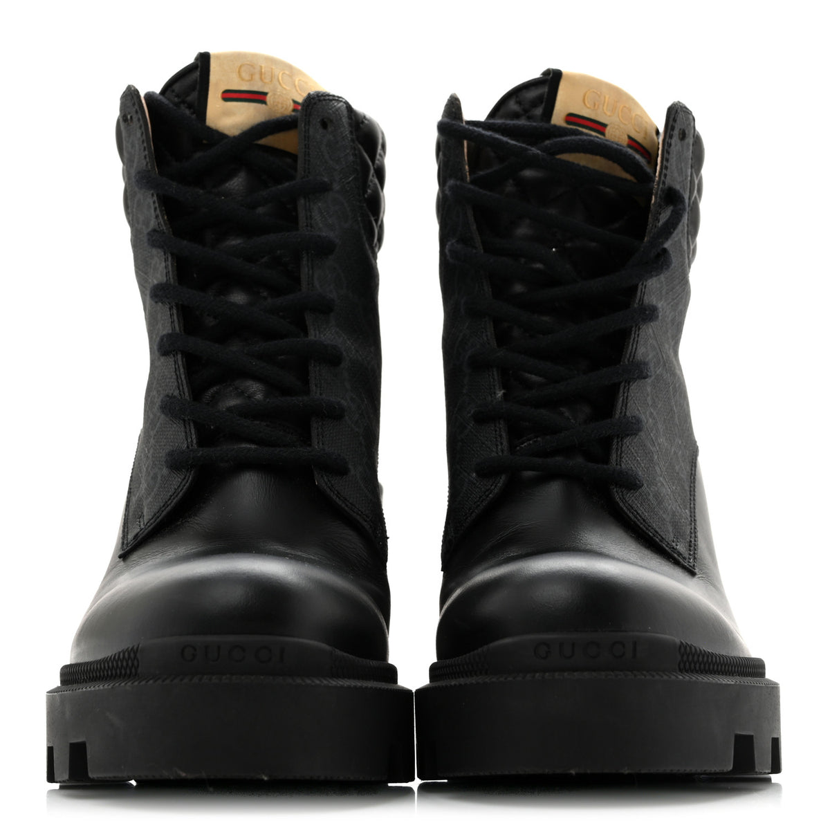 Gucci Apollo Calfskin GG Supreme Nappa Samoa Quilted Lace Up Ankle Boots 37.5 Black 3 of 11