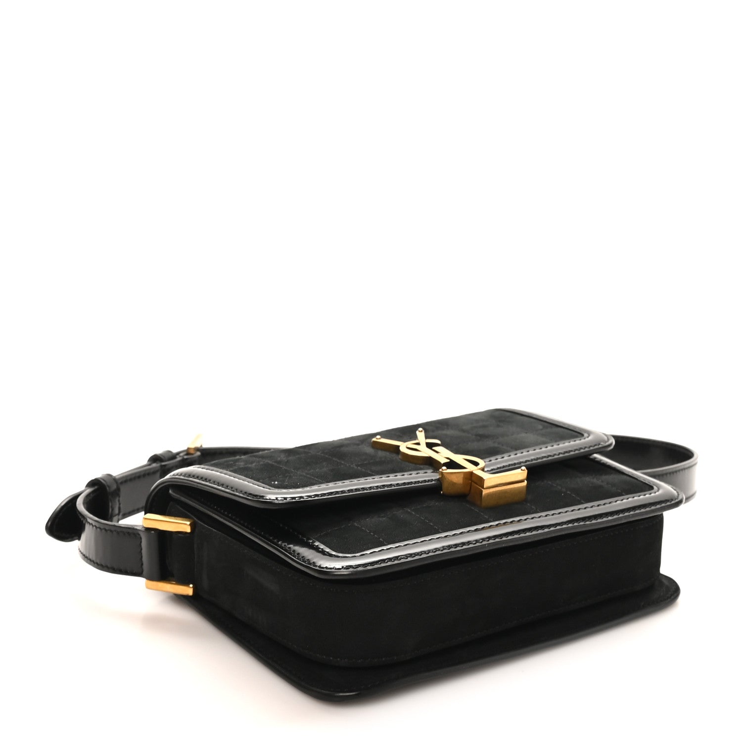Saint Laurent Suede Quilted Monogram Small Solferino Satchel Black 4 of 9