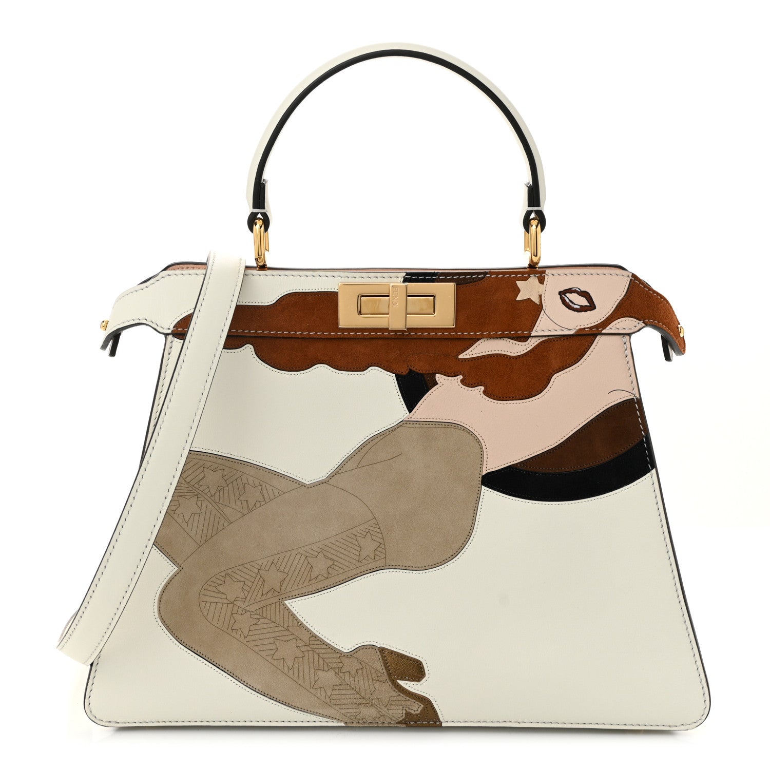 Fendi Vitello Seta Chamois Stocking Girl Inlay Medium Peekaboo I SEE U Satchel White Ice Multicolor 1 of 10