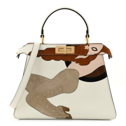 Fendi Vitello Seta Chamois Stocking Girl Inlay Medium Peekaboo I SEE U Satchel White Ice Multicolor 1 of 10