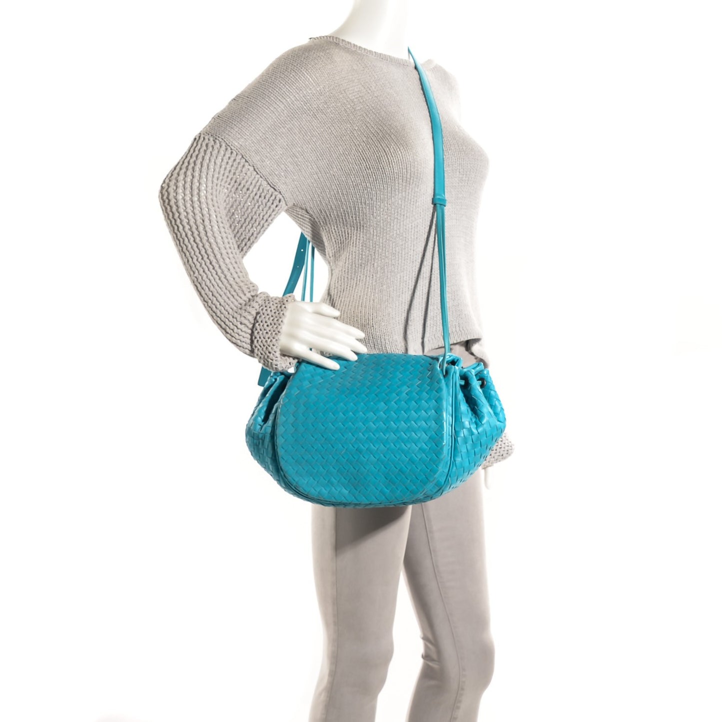 Nappa Intrecciato Shoulder Bag Turquoise