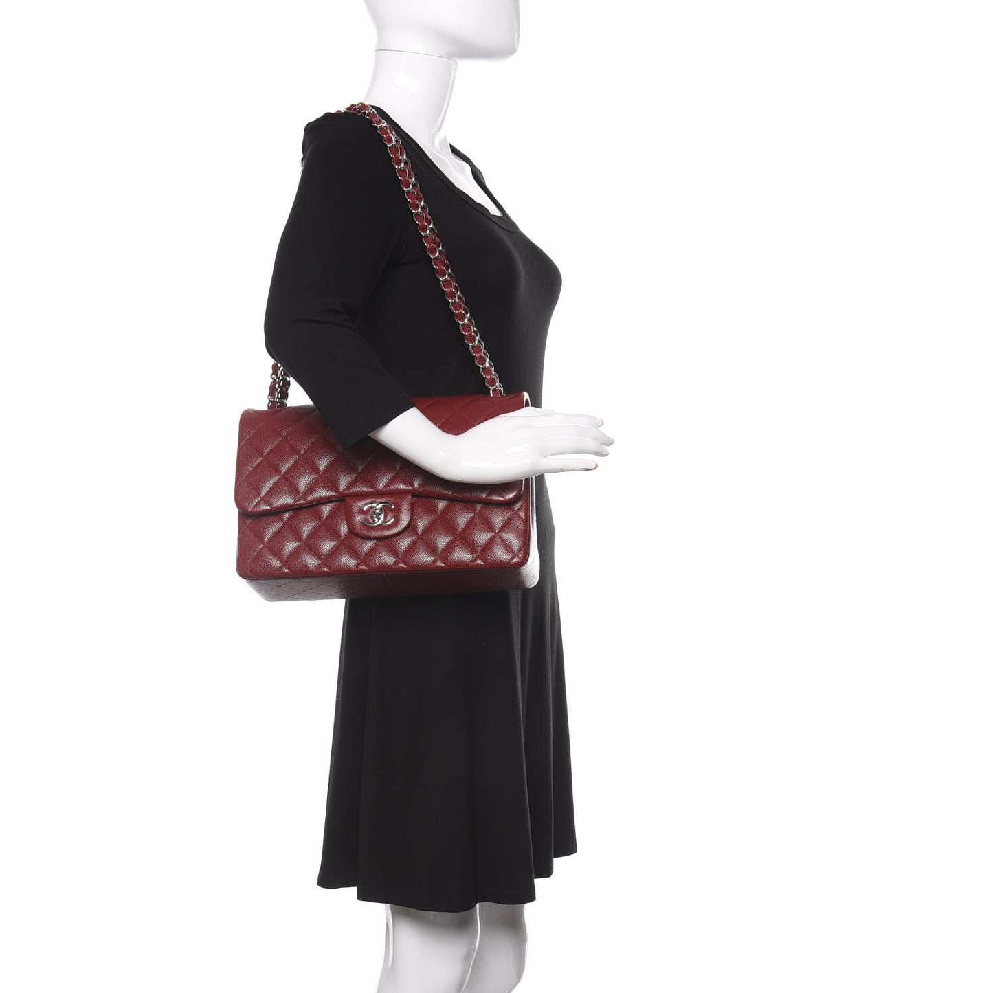 Caviar Quilted Jumbo Double Flap Dark Red