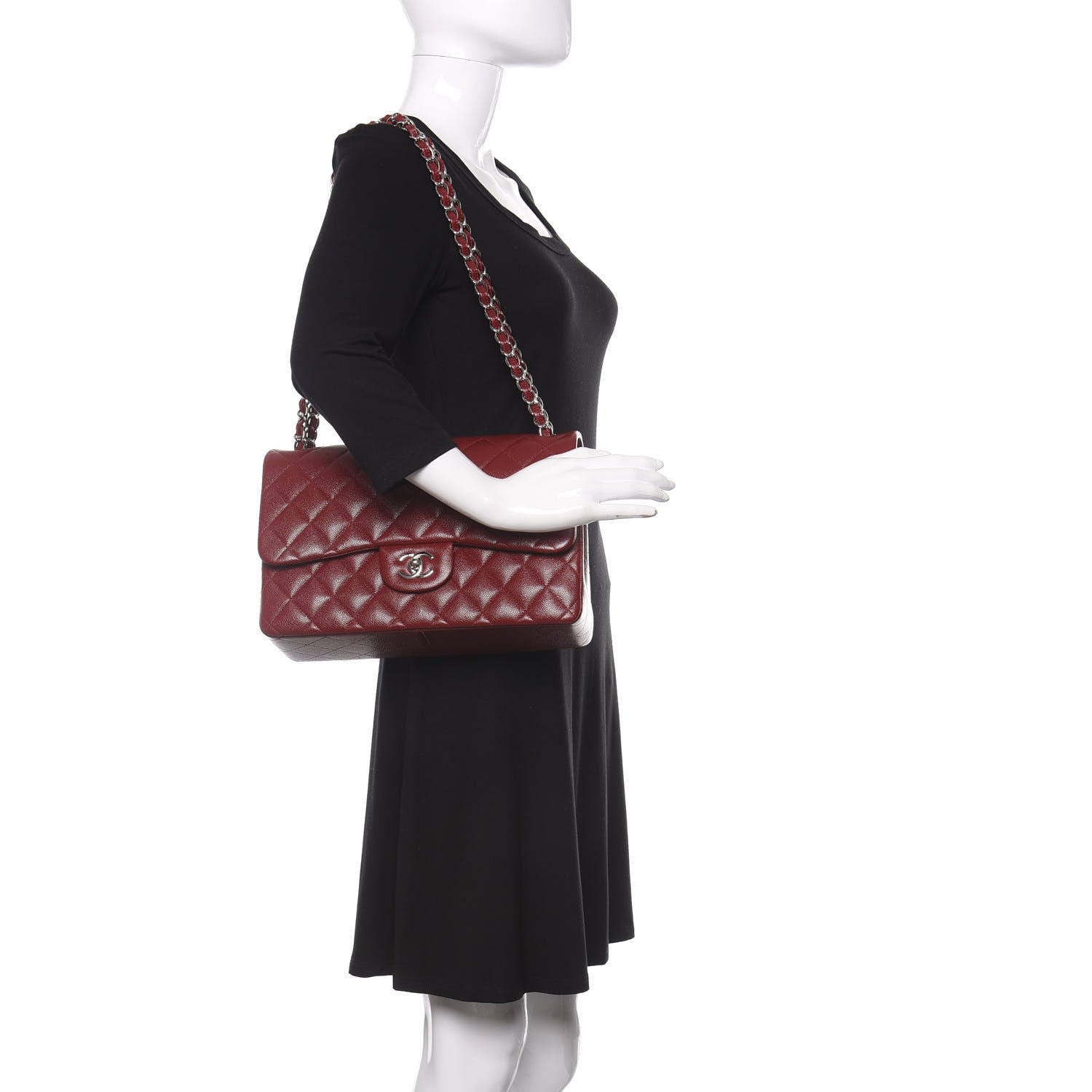 Chanel Caviar Quilted Jumbo Double Flap Dark Red 3 of 12