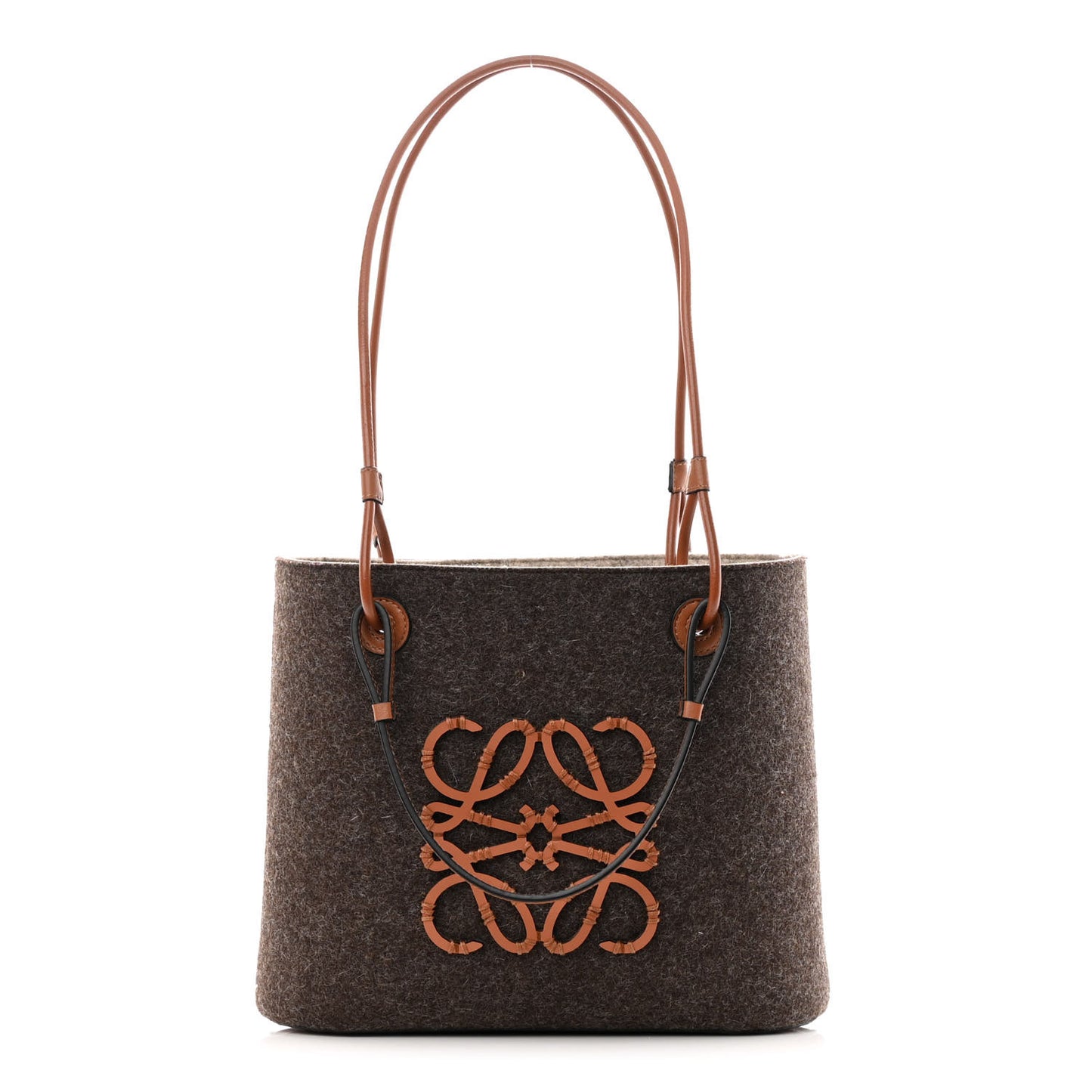 Felt Calfskin Small Anagram Square Basket Tote Brown Tan