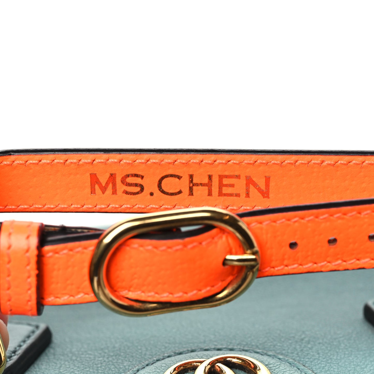 Wonka Grain Calfskin Mini Diana Tote Bag Dusty Azure Orange Fluo