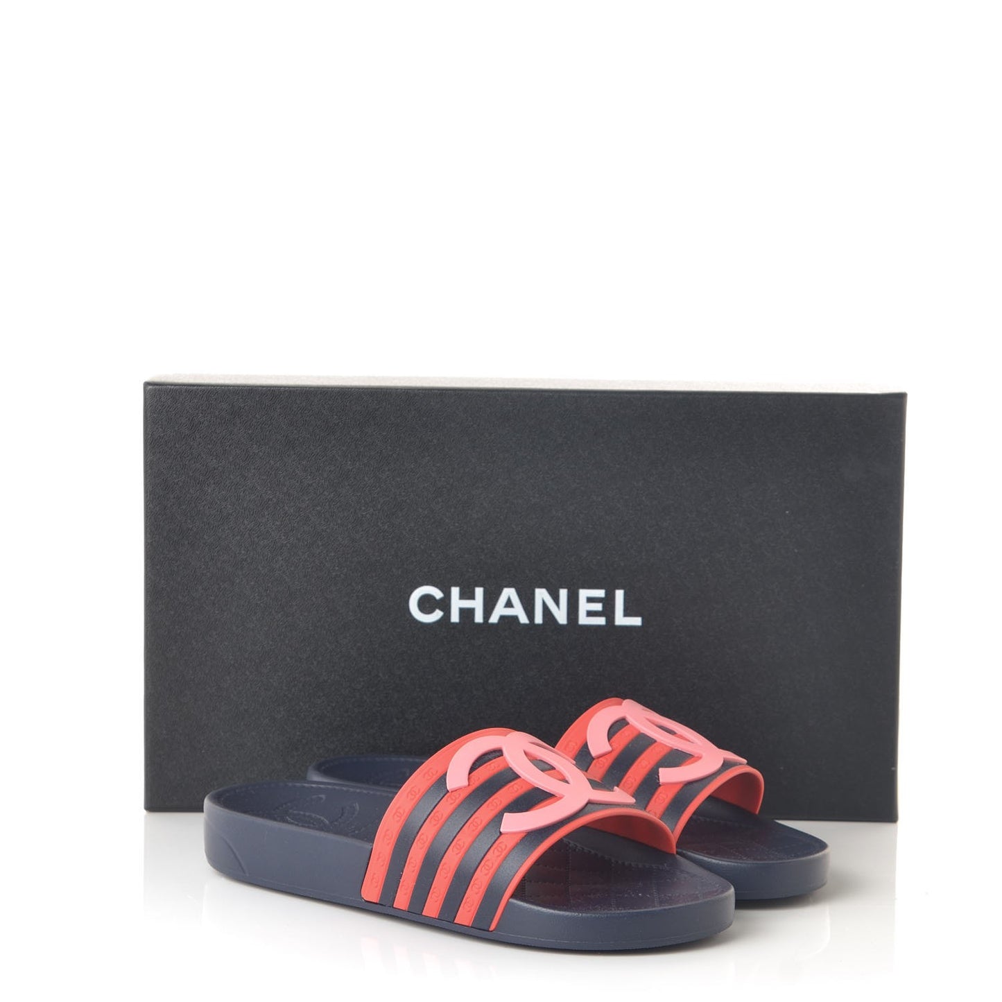 Rubber CC Flat Slide Sandals 36 Pink Red