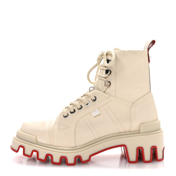 Christian Louboutin ベージュブーツ Christian Louboutin Toile Enduite Calfskin Mens Panaroot Dune Flat