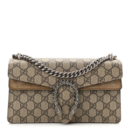 Gucci GG Supreme Monogram Suede Crystal Small Dionysus Shoulder Bag Beige Ebony Taupe 1 of 10
