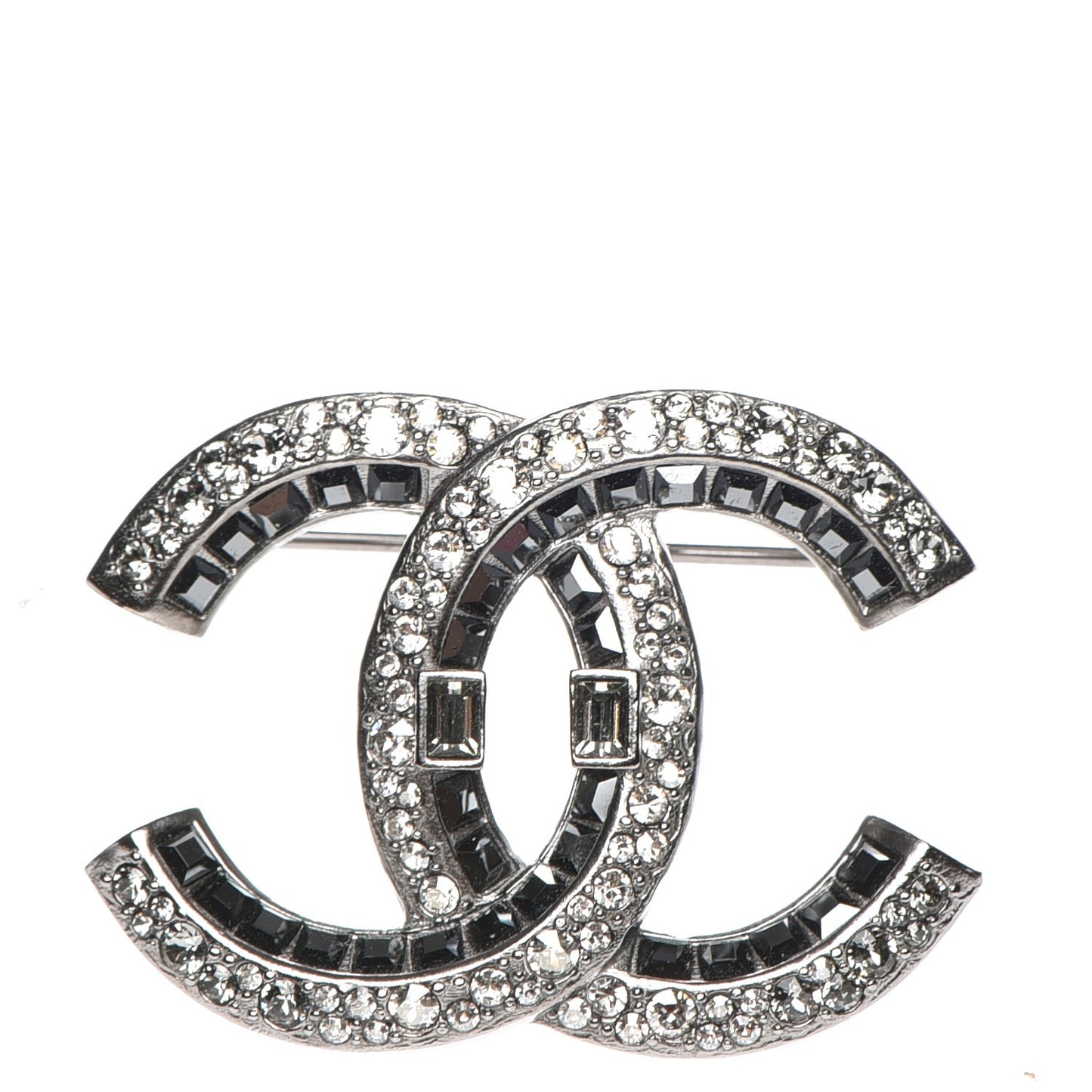 Baguette Crystal CC Brooch Silver Black