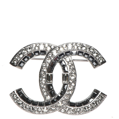 Chanel Baguette Crystal CC Brooch Silver Black 1 of 5