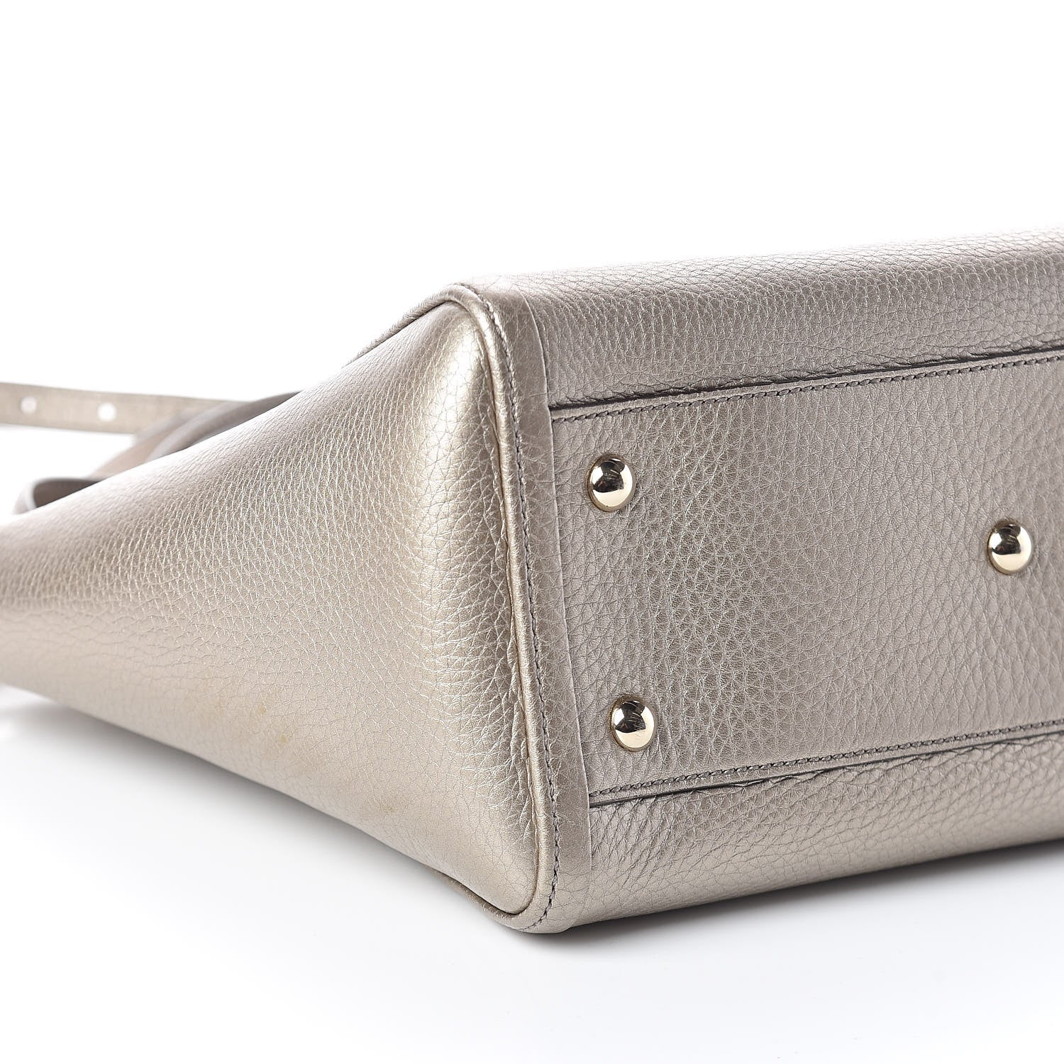 Gucci Metallic Pebbled Calfskin Small Soho Top Handle Bag Golden Beige 8 of 9