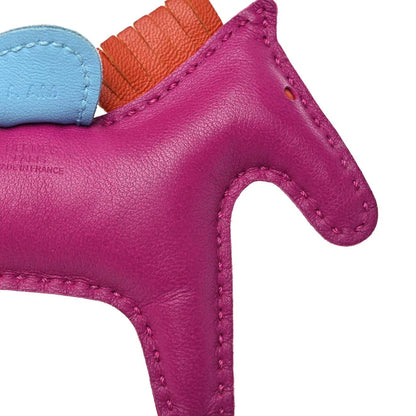 Hermes Milo Lambskin Grigri Rodeo Horse Bag Charm PM Rose Pourpre Cornaline Celeste 3 of 6