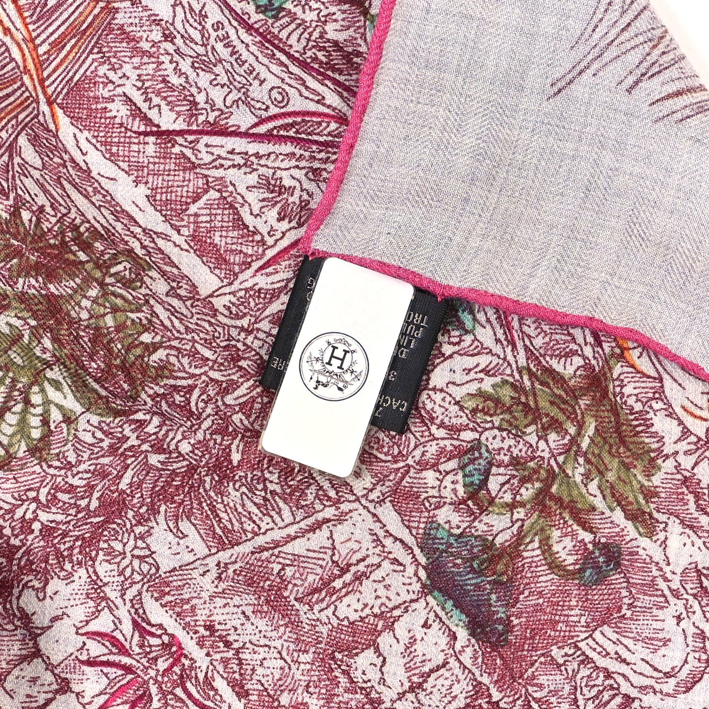 Cashmere Silk Le Jardin De Leila Au Bloc Shawl 140 Gris Chine Rose Multicolor