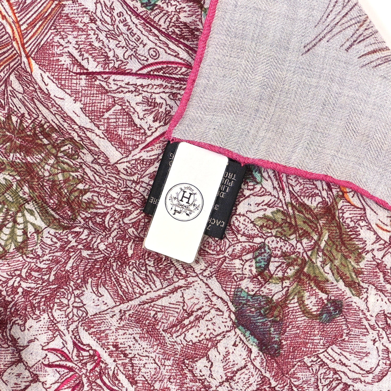Hermes Cashmere Silk Le Jardin De Leila Au Bloc Shawl 140 Gris Chine Rose Multicolor 4 of 4
