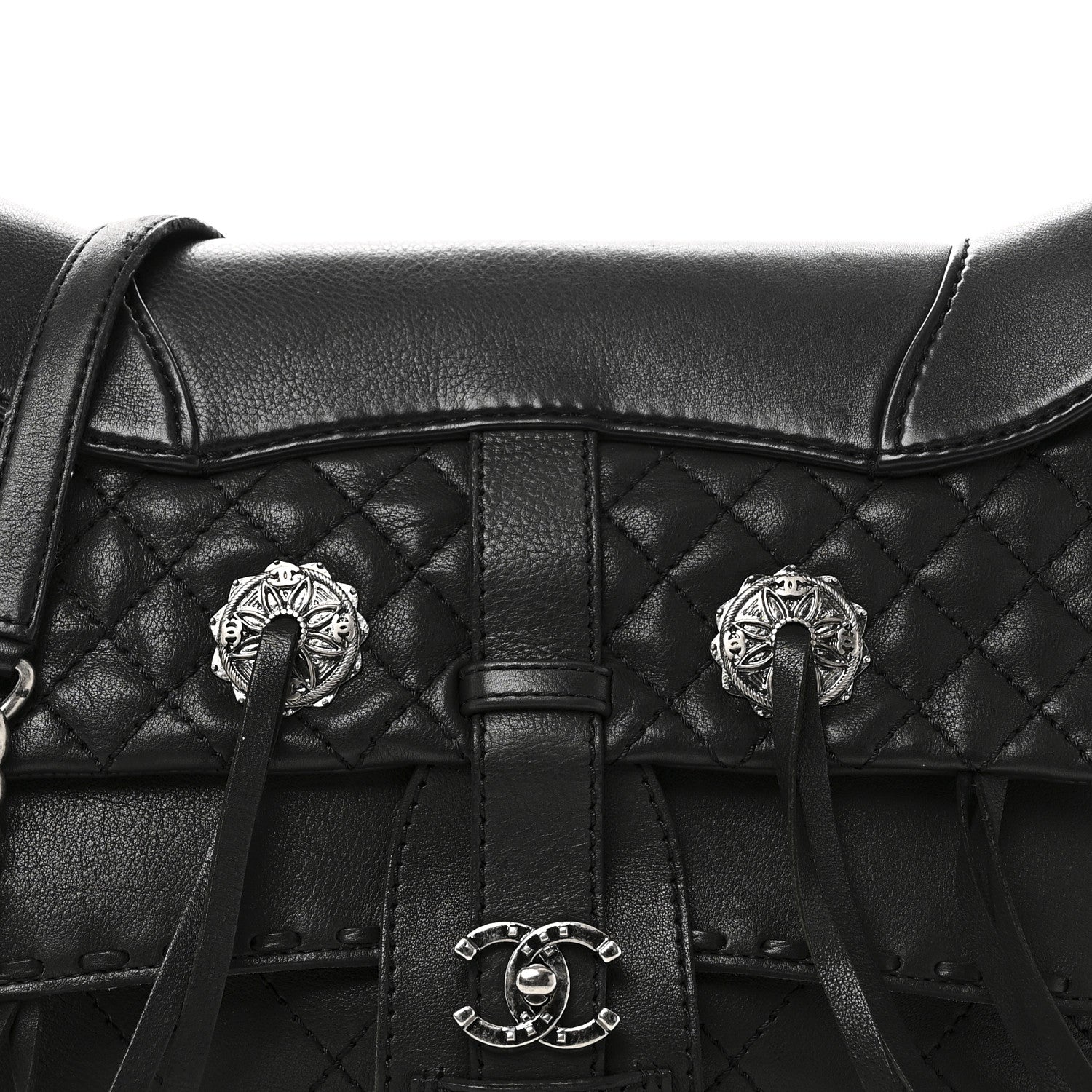 Chanel Goatskin Quilted Paris Dallas Saddle Bag Black 1860455