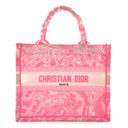 Christian Dior Transparent Canvas Embroidered Small Toile De Jouy Reverse Book Tote Fluorescent Pink 1 of 17
