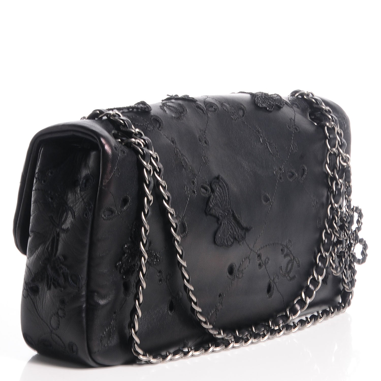 Chanel Lambskin Embroidered Butterfly Flap Black 3 of 8