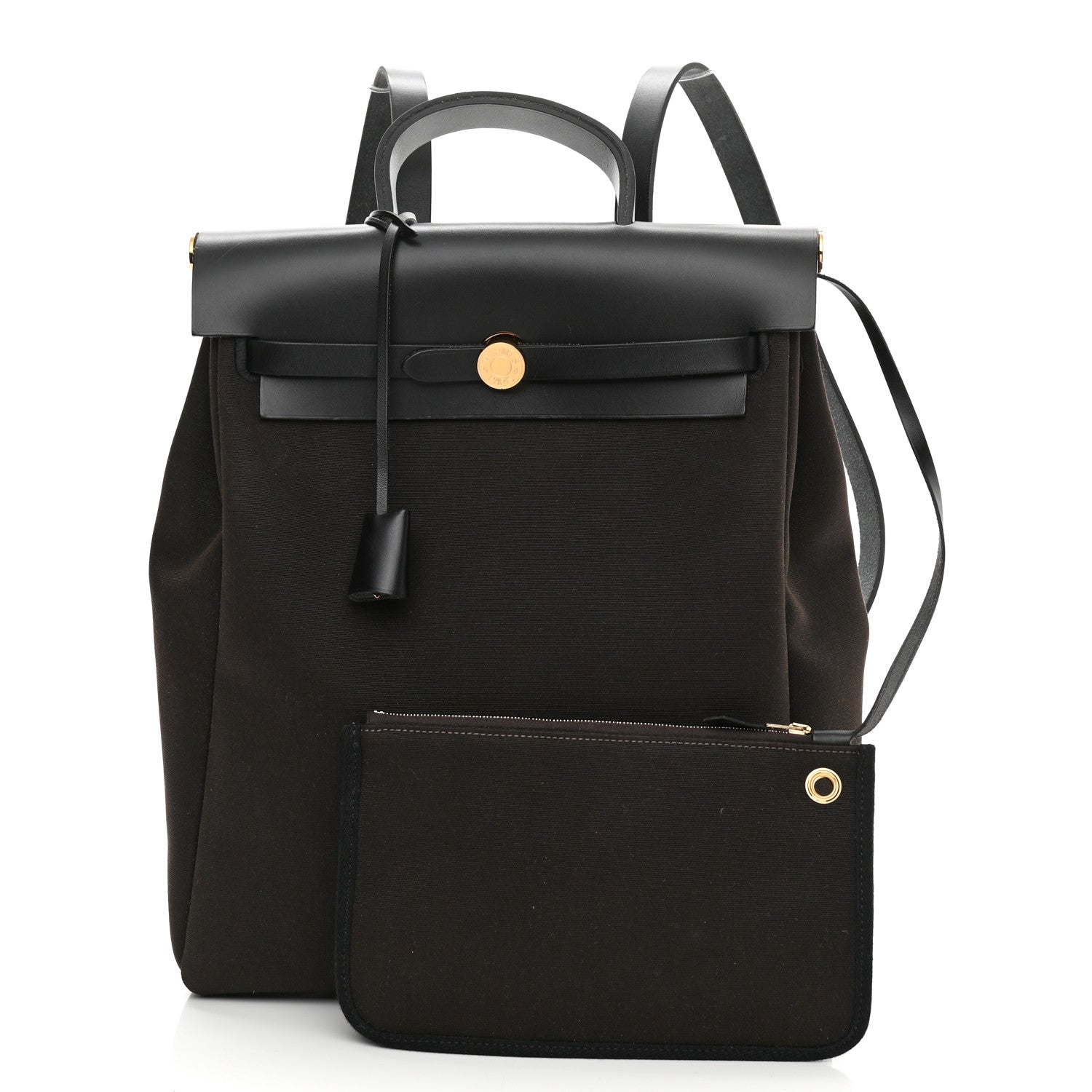 Hermes Military Toile Vache Hunter Herbag a Dos Zip Retourne Backpack Ebene Black 1 of 10