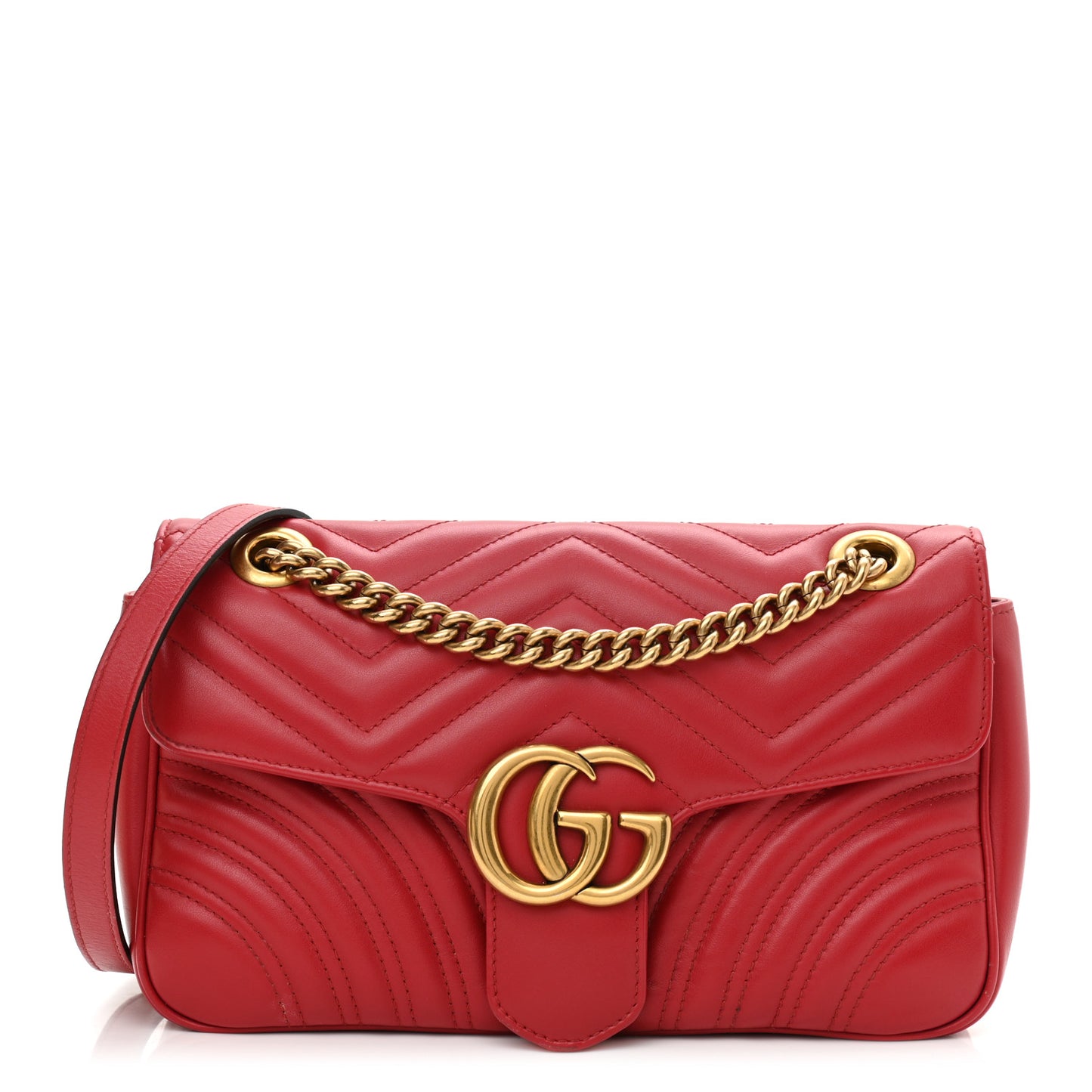 Calfskin Matelasse Small GG Marmont Shoulder Bag Hibiscus Red