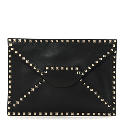 Valentino Garavani Vitello Untitled Rockstud Envelope Clutch Black 1 of 6