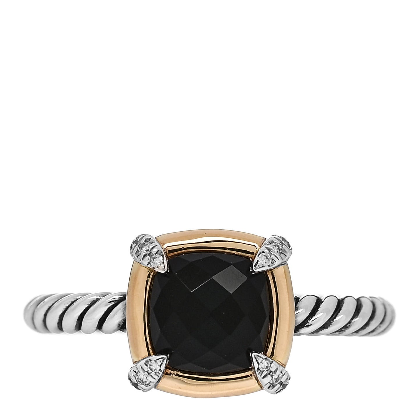 Sterling Silver 18K Yellow Gold Diamond Black Onyx 7mm Petite Chatelaine Ring 54 7