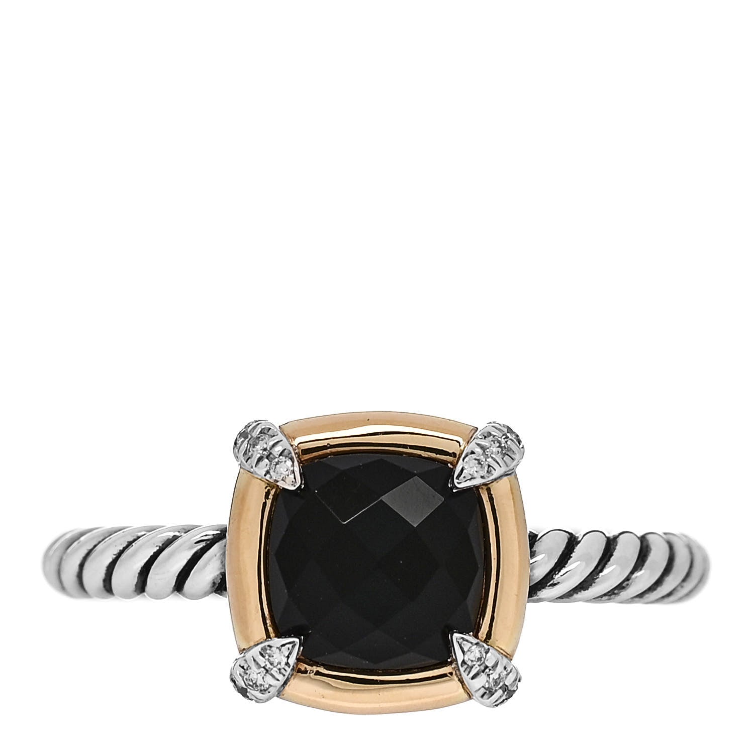 David Yurman Sterling Silver 18K Yellow Gold Diamond Black Onyx 7mm Petite Chatelaine Ring 54 7 1 of 7