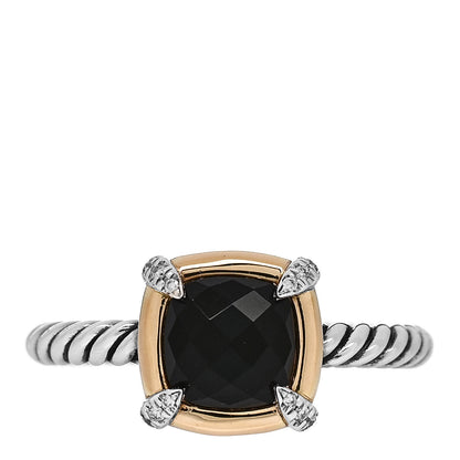 David Yurman Sterling Silver 18K Yellow Gold Diamond Black Onyx 7mm Petite Chatelaine Ring 54 7 1 of 7