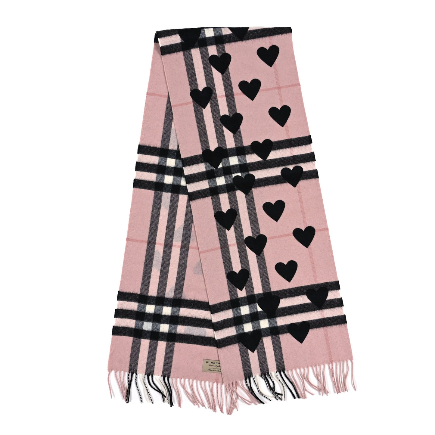 Cashmere Giant Heart Fringe Scarf Pink