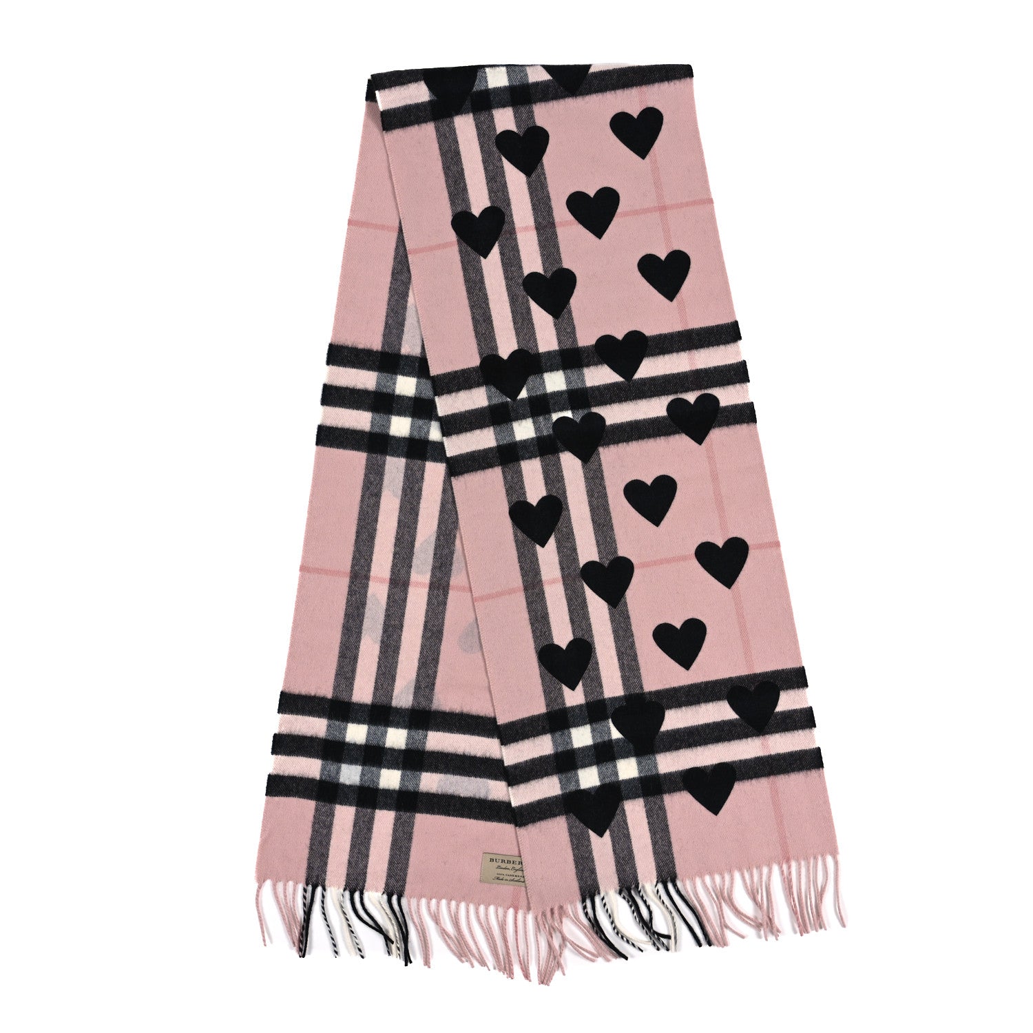 Burberry Cashmere Giant Heart Fringe Scarf Pink 2 of 3