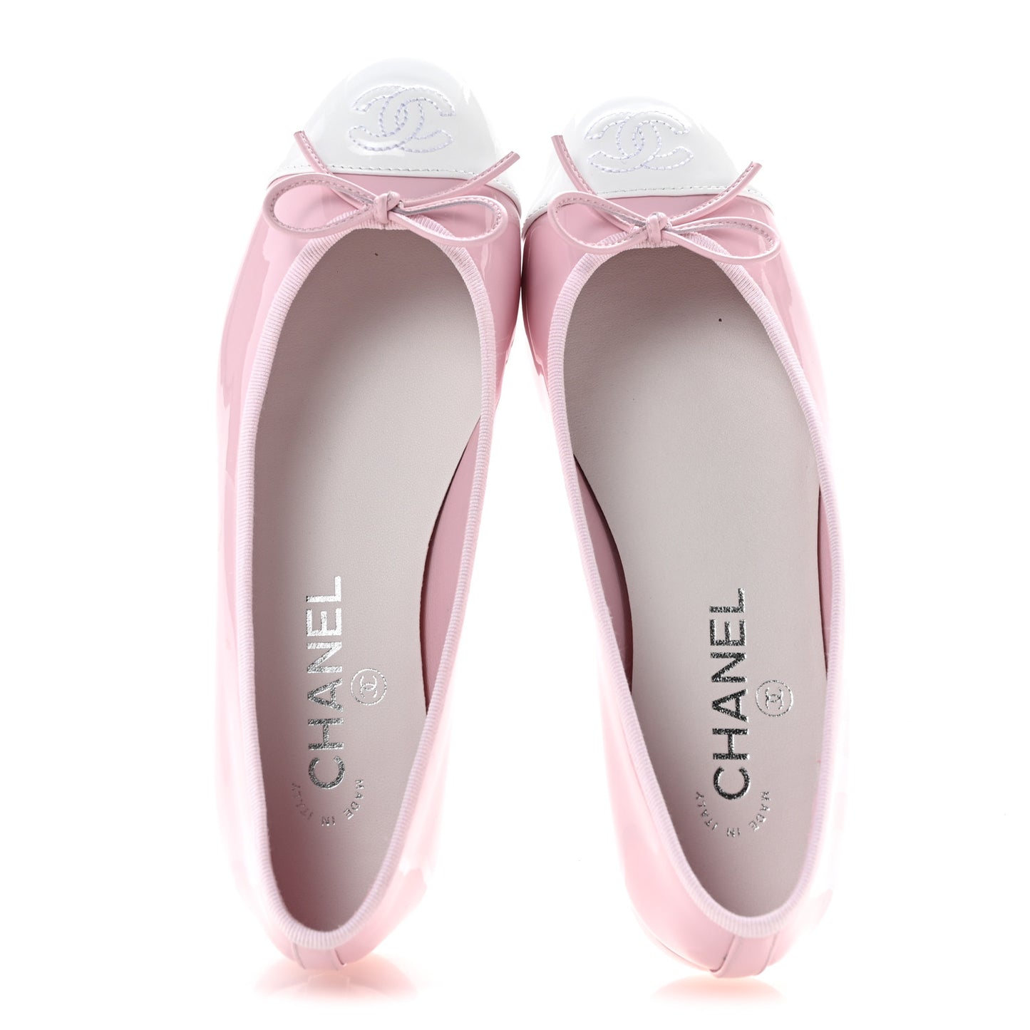 Patent Calfskin Cap Toe CC Ballerina Flats 36.5 Light Pink Dark Pink