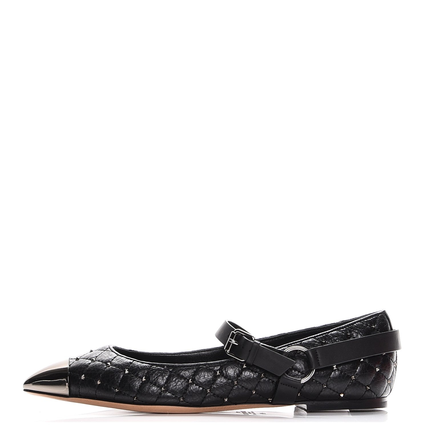 Valentino Garavani Crackled Lambskin Rockstud Spike Captoe Ballerina Flats 39 Black 1 of 9