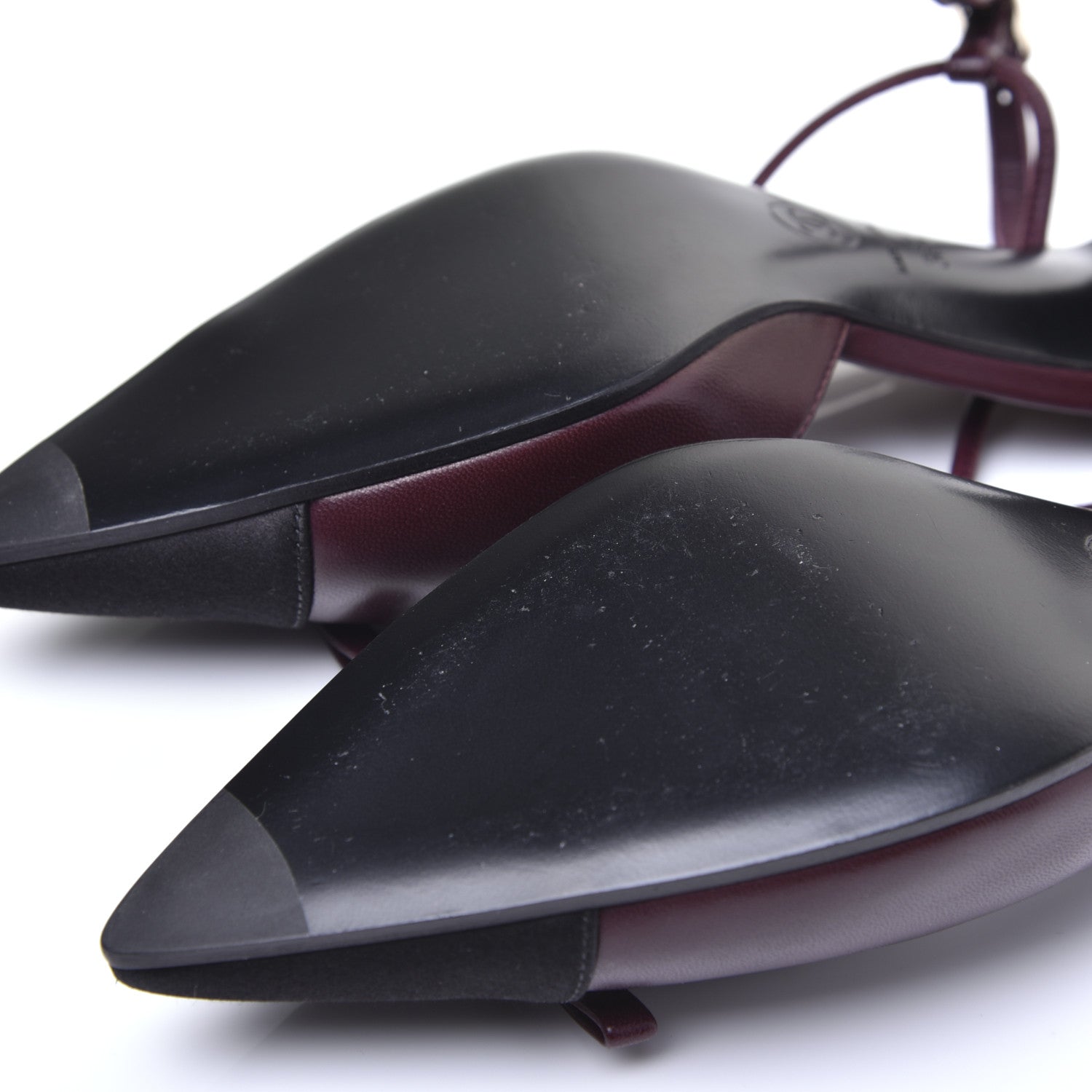 Chanel Lambskin Satin Slingback Cap Toe Bow Pumps 36.5 Burgundy Black 14 of 14