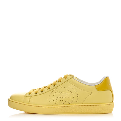 Gucci Calfskin Interlocking G Perforated Womens Ace Sneakers 37 Banana Straw Yellow 1 of 11