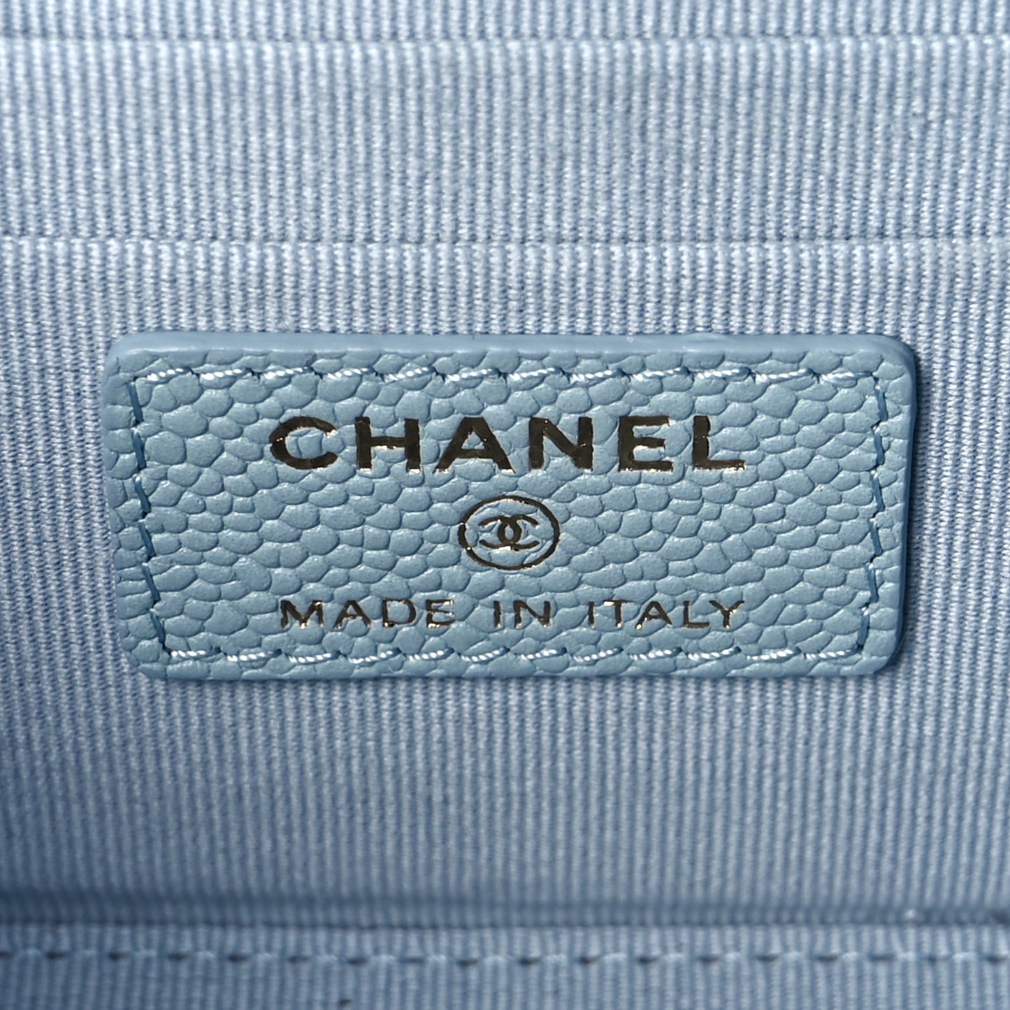 Caviar Quilted Small Tiny CC Vanity Case With Chain Light Blue