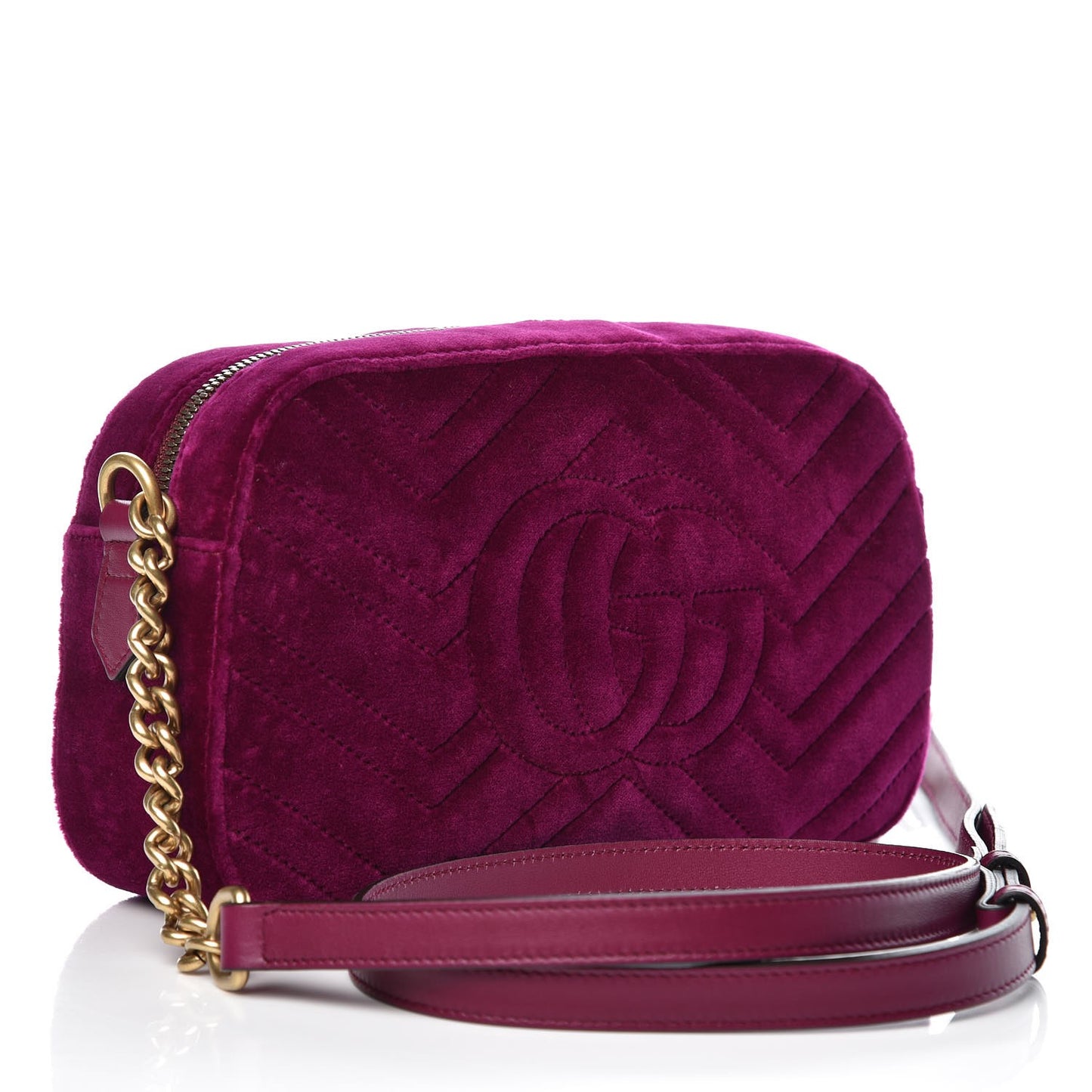 Velvet Matelasse Small GG Marmont Chain Shoulder Bag Fuchsia Violet Cyclamen
