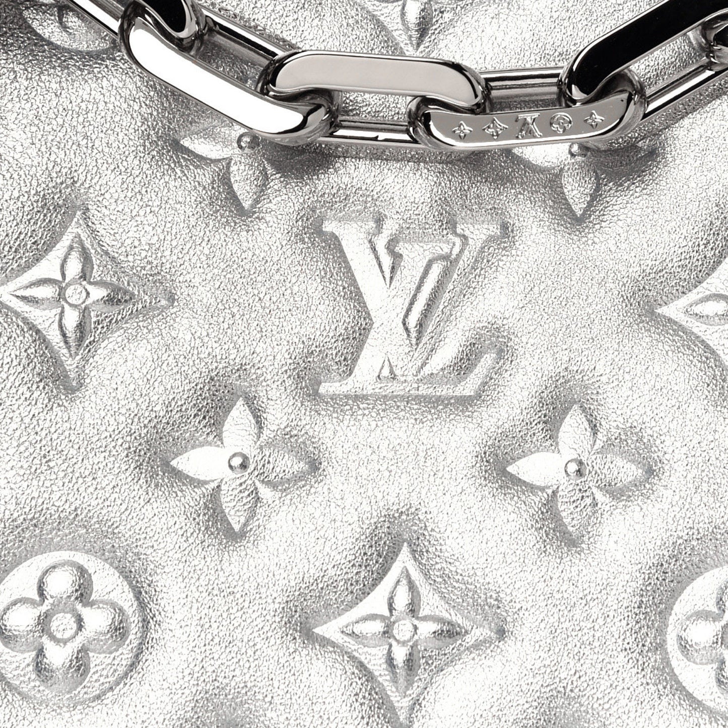 Metallic Lambskin Embossed Monogram Coussin PM Silver