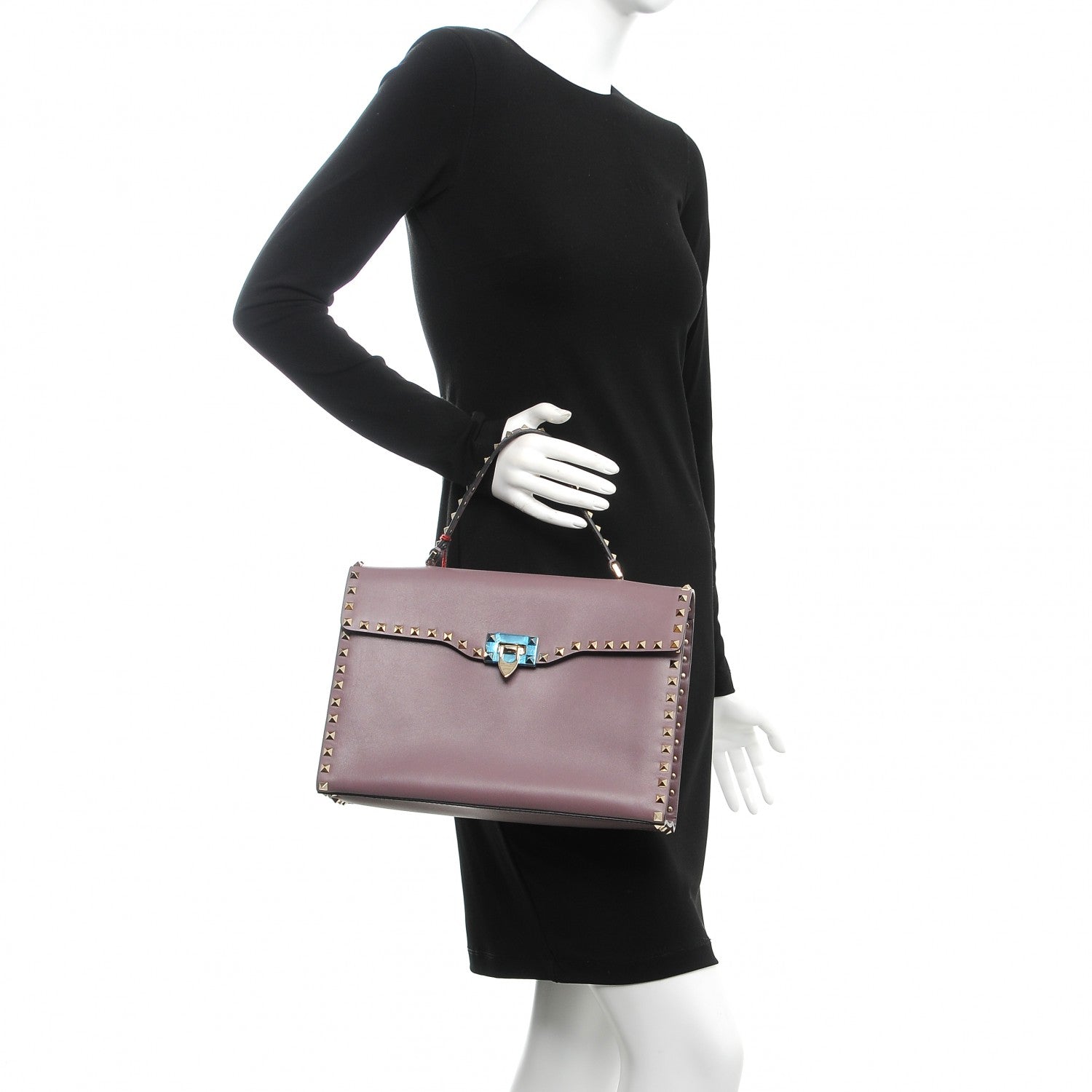 Valentino Garavani Calfskin Rockstud Single Handle Flap Bag Dark Mauve 3 of 9