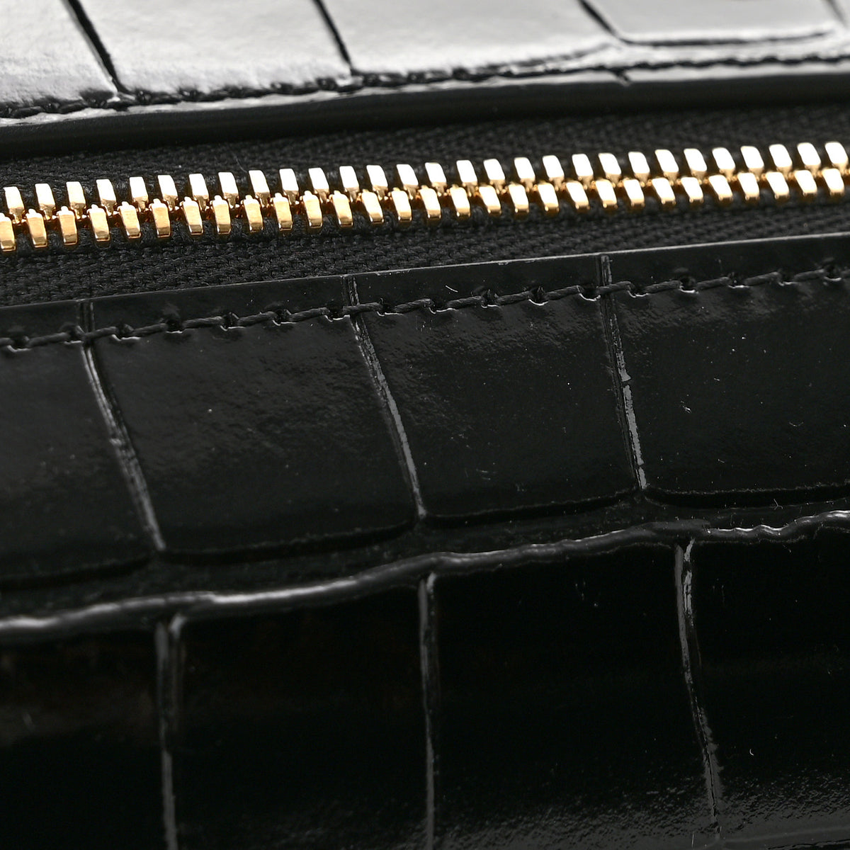 Calfskin Crocodile Embossed Crococo Exoticoco Long Vanity With Chain Black