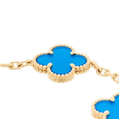 Van Cleef & Arpels 18K Yellow Gold Blue Agate 5 Motifs Vintage Alhambra Bracelet 3 of 5