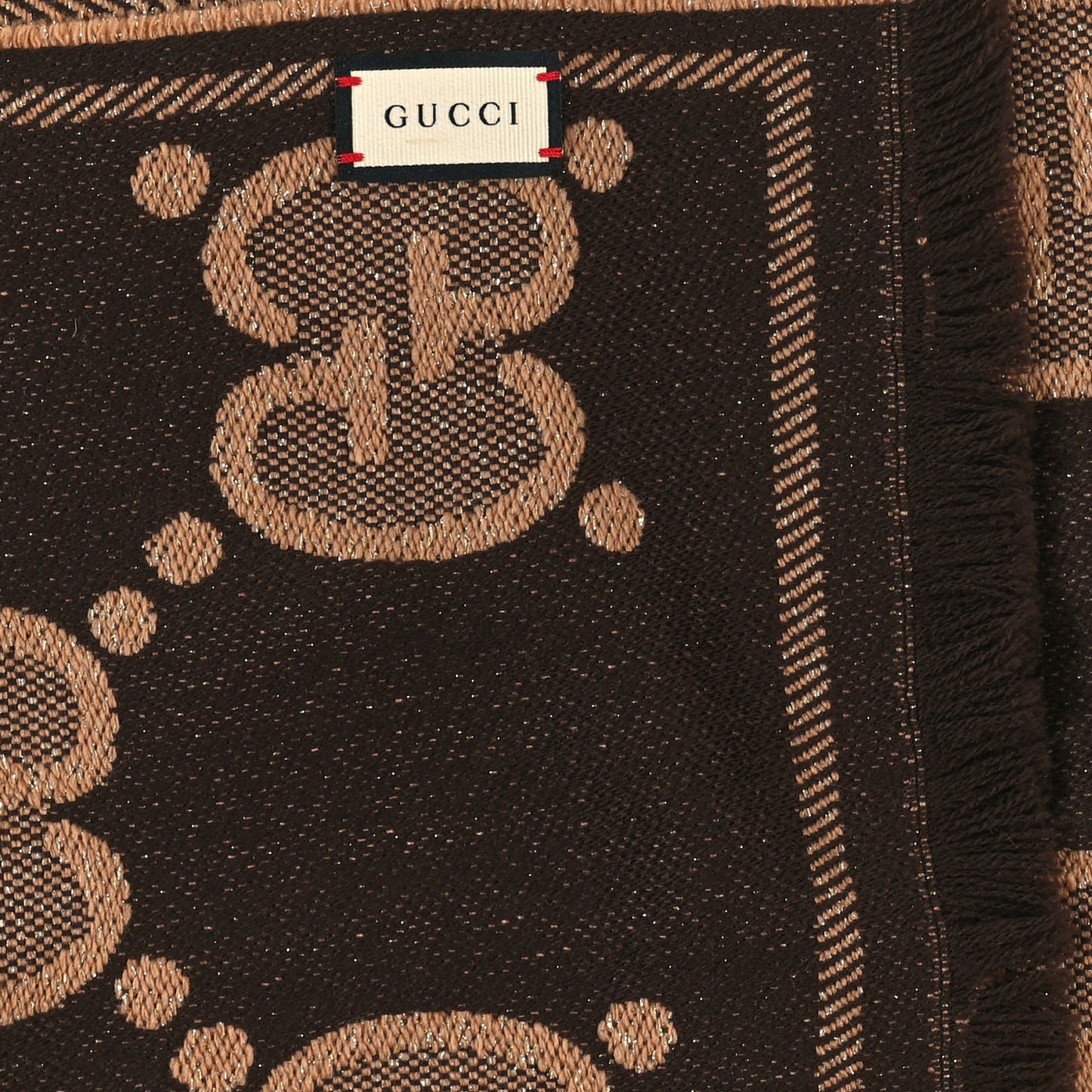 Wool Lame Jacquard Monogram Jumbo GG Lady Nest Lux Scarf Beige Dark Brown