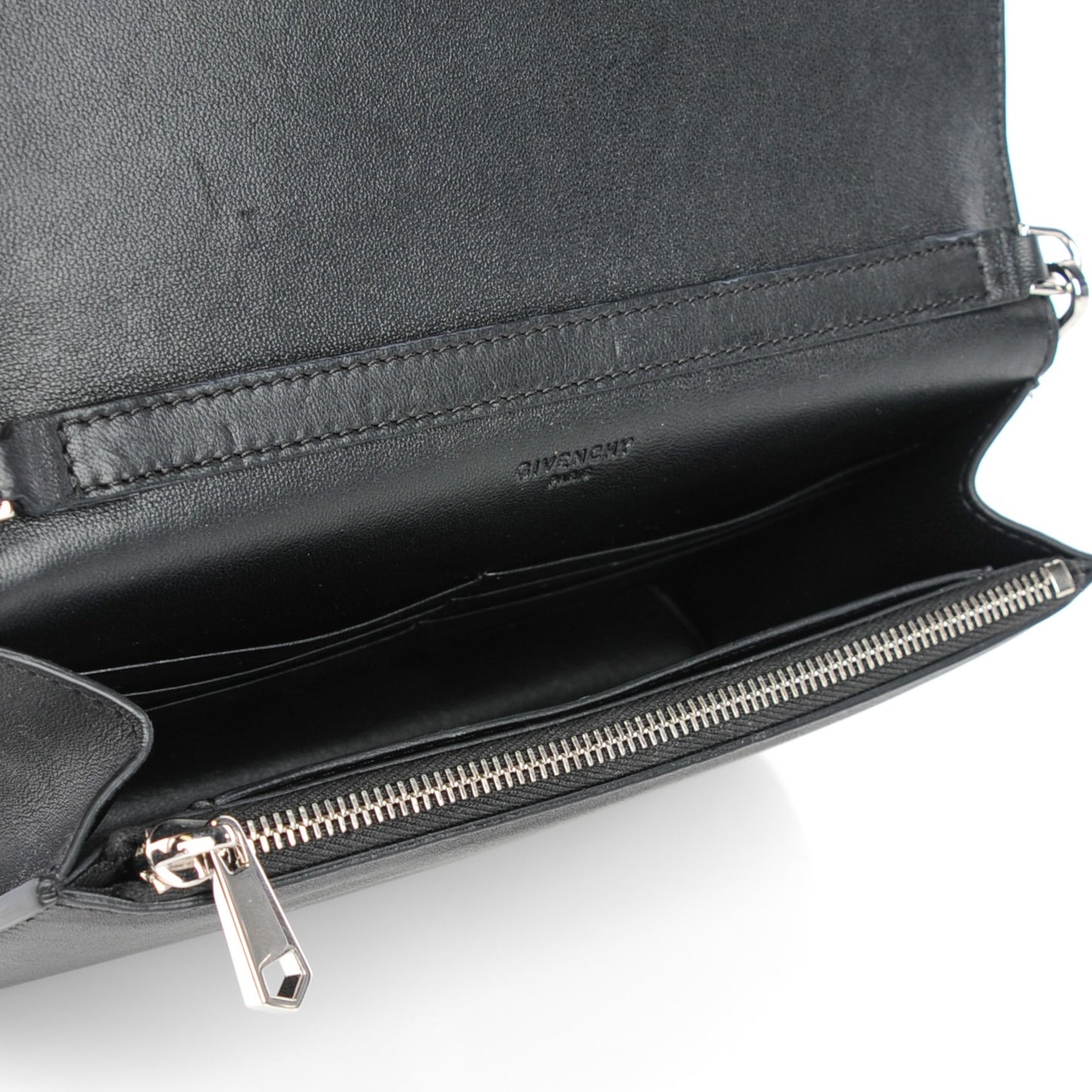 Calfskin Studded Pandora Chain Wallet Black