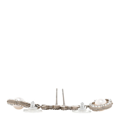 Chanel Crystal Pearl Camellia CC Coco Flapper Drop Earrings Silver 3 of 4