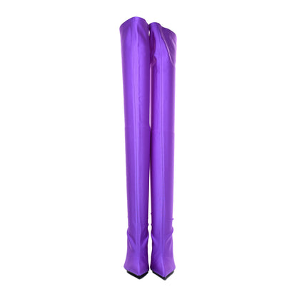 Balenciaga Spandex Pointed Toe Knife Thigh High Boots 36 Violet 2 of 7