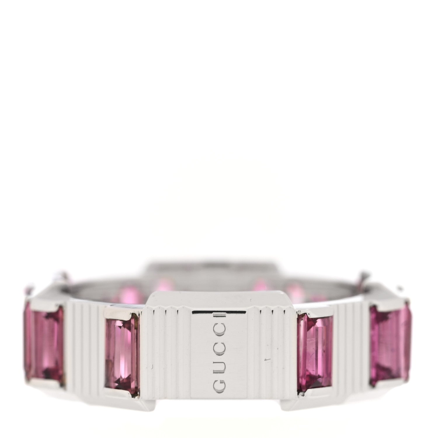 Gucci 18K White Gold Rubellite 7mm Link to Love Ring 50 5.5 1 of 4