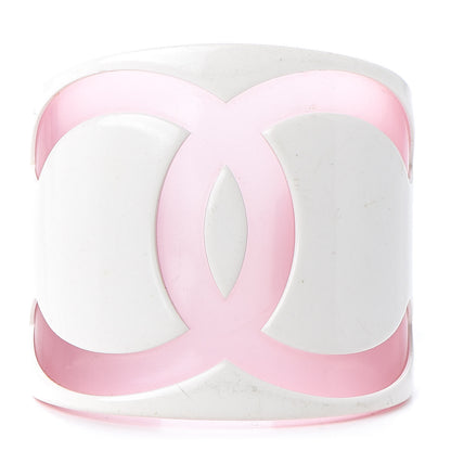 Chanel Resin CC Wide Cuff White Pink 1 of 6