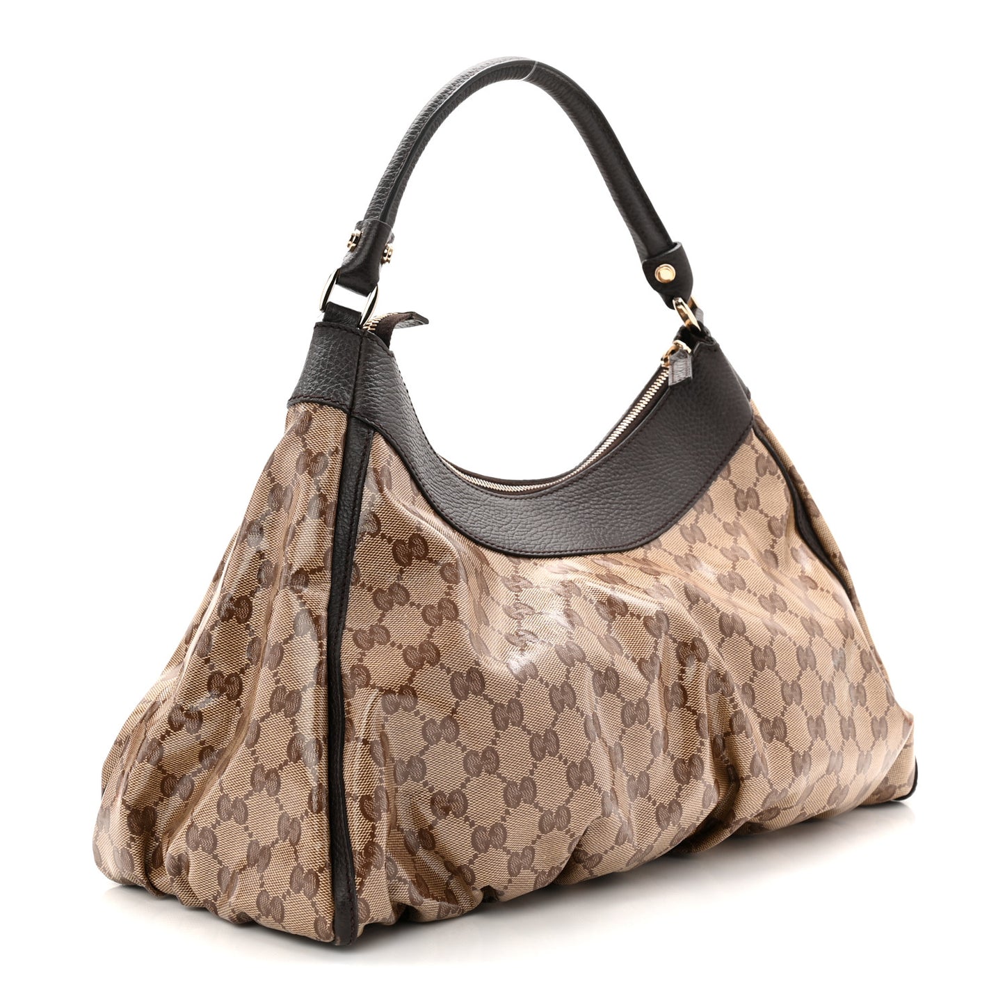 Crystal Monogram Large D Gold Hobo Dark Brown