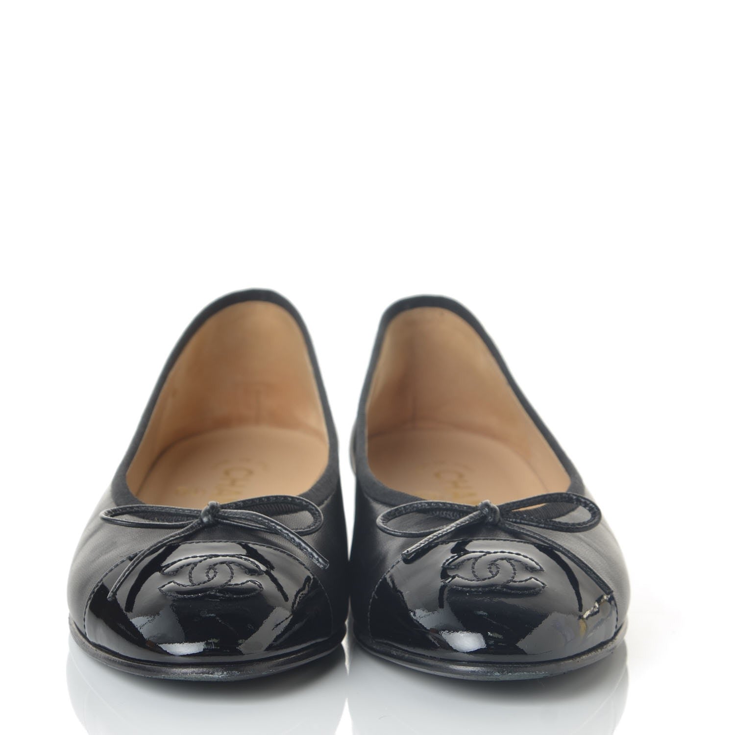 Chanel Lambskin Patent CC Cap Toe Ballerina Flats 36 Black 2 of 11