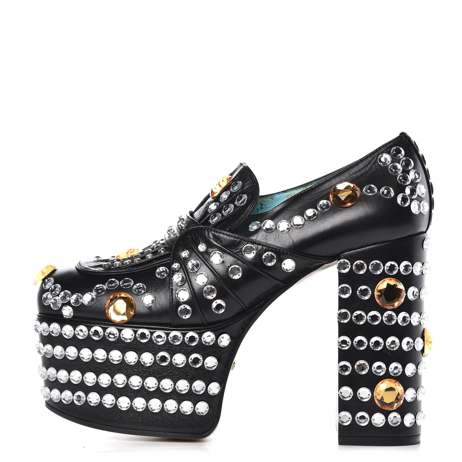 Gucci Malaga Kid Crystal Amilna Platform Loafer 36.5 Black 1 of 11