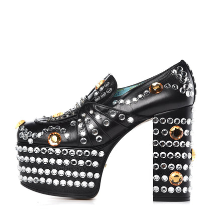 Gucci Malaga Kid Crystal Amilna Platform Loafer 36.5 Black 1 of 11