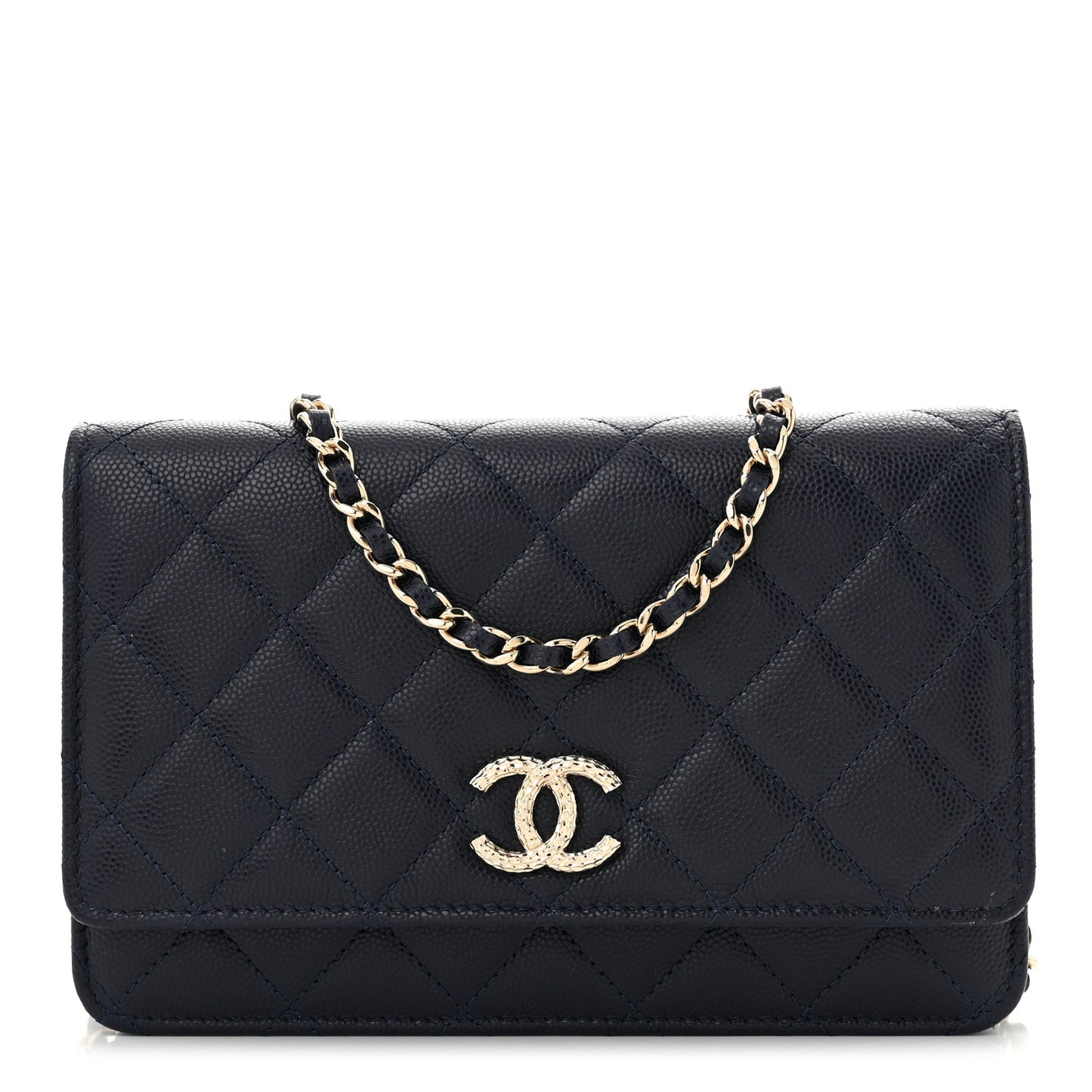 Caviar Quilted Hammered CC Wallet on Chain WOC Navy Blue